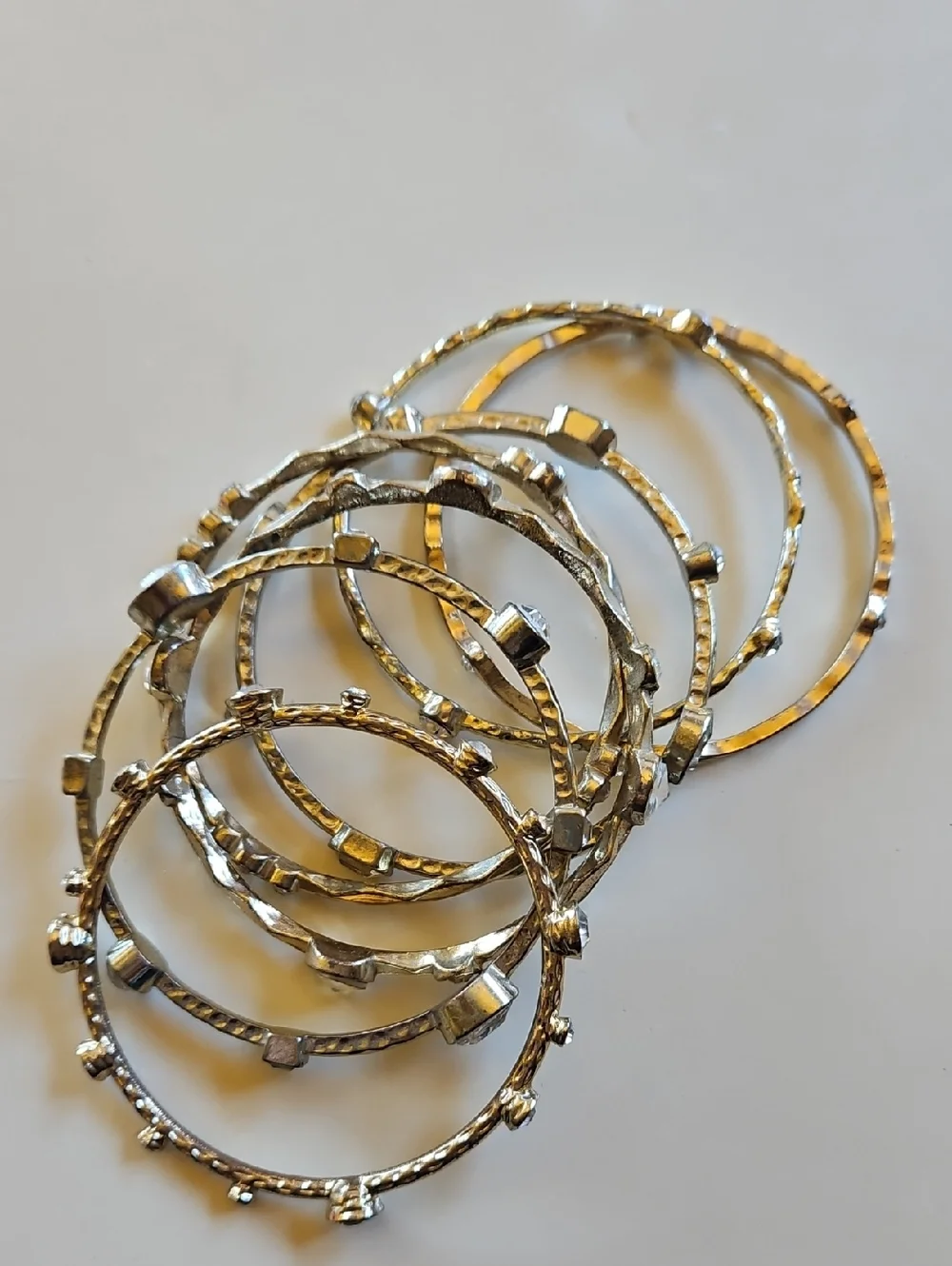 Gold-Tone Textured Hammered Bangles With Clear Rhinestones Multiple Styles. - Picture 4 of 7